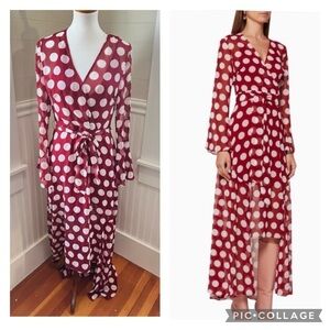 C/MEO COLLECTIVE Dress Polka Dot Unending Dress Faux Wrap, Slip, Tie Belt